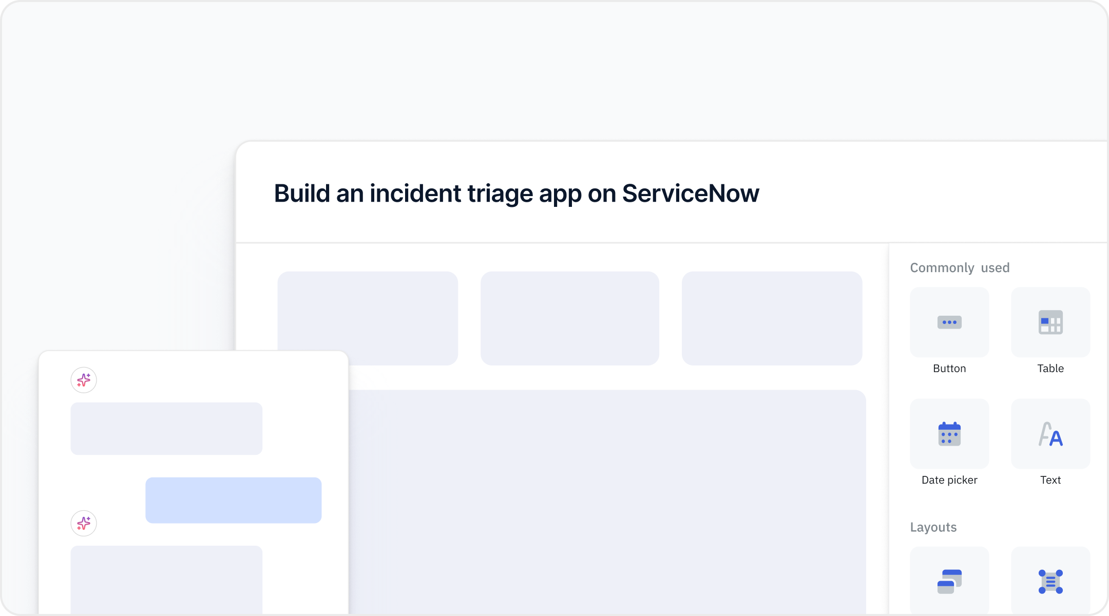 ToolJet's drag-and-drop app builder wired to ServiceNow data