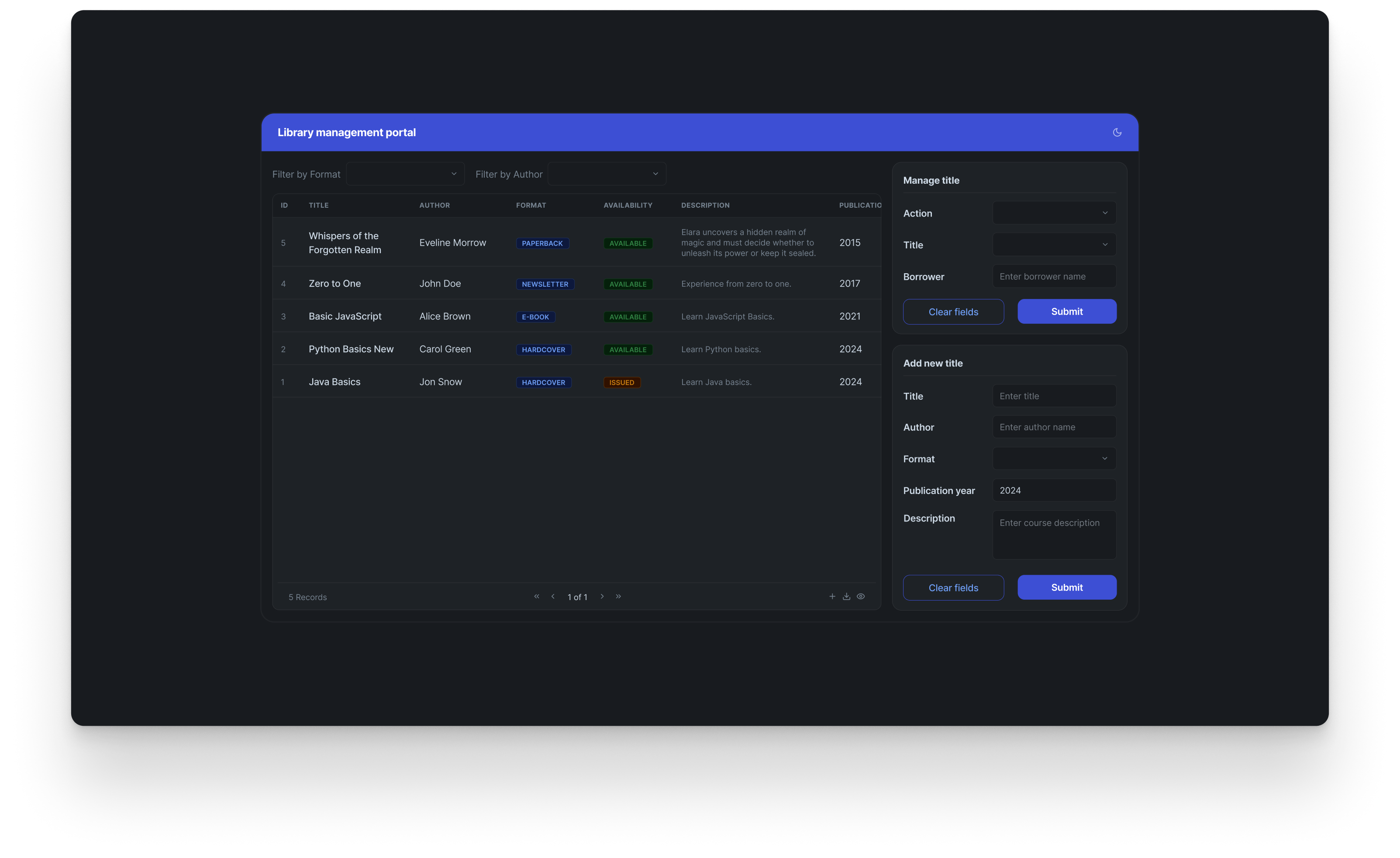 Library management portal