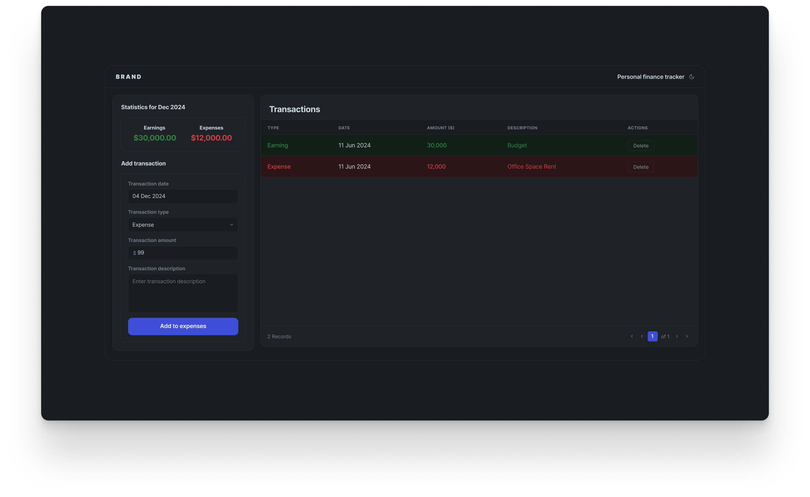 Personal finance tracker