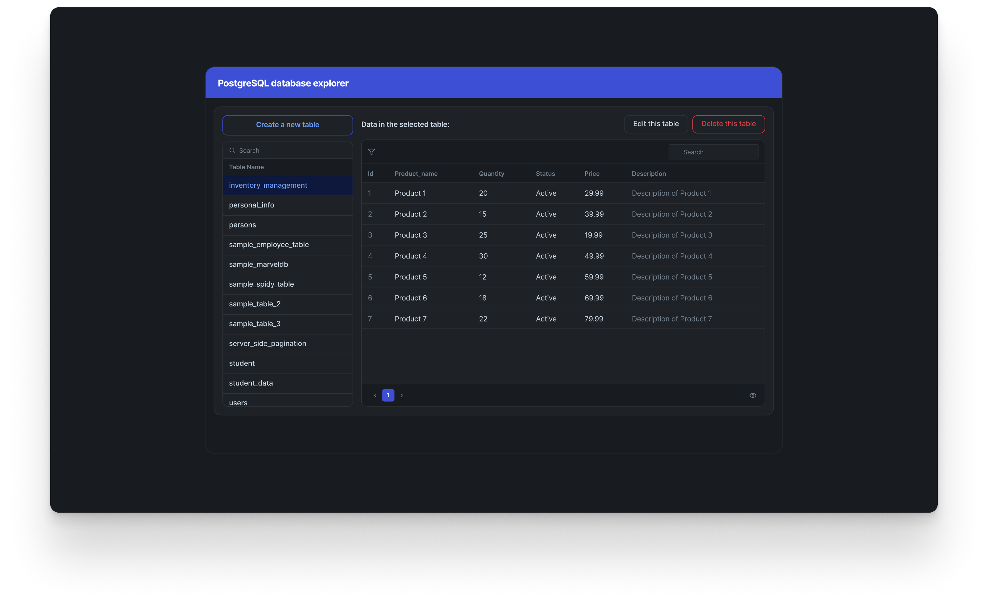 PostgreSQL database explorer
