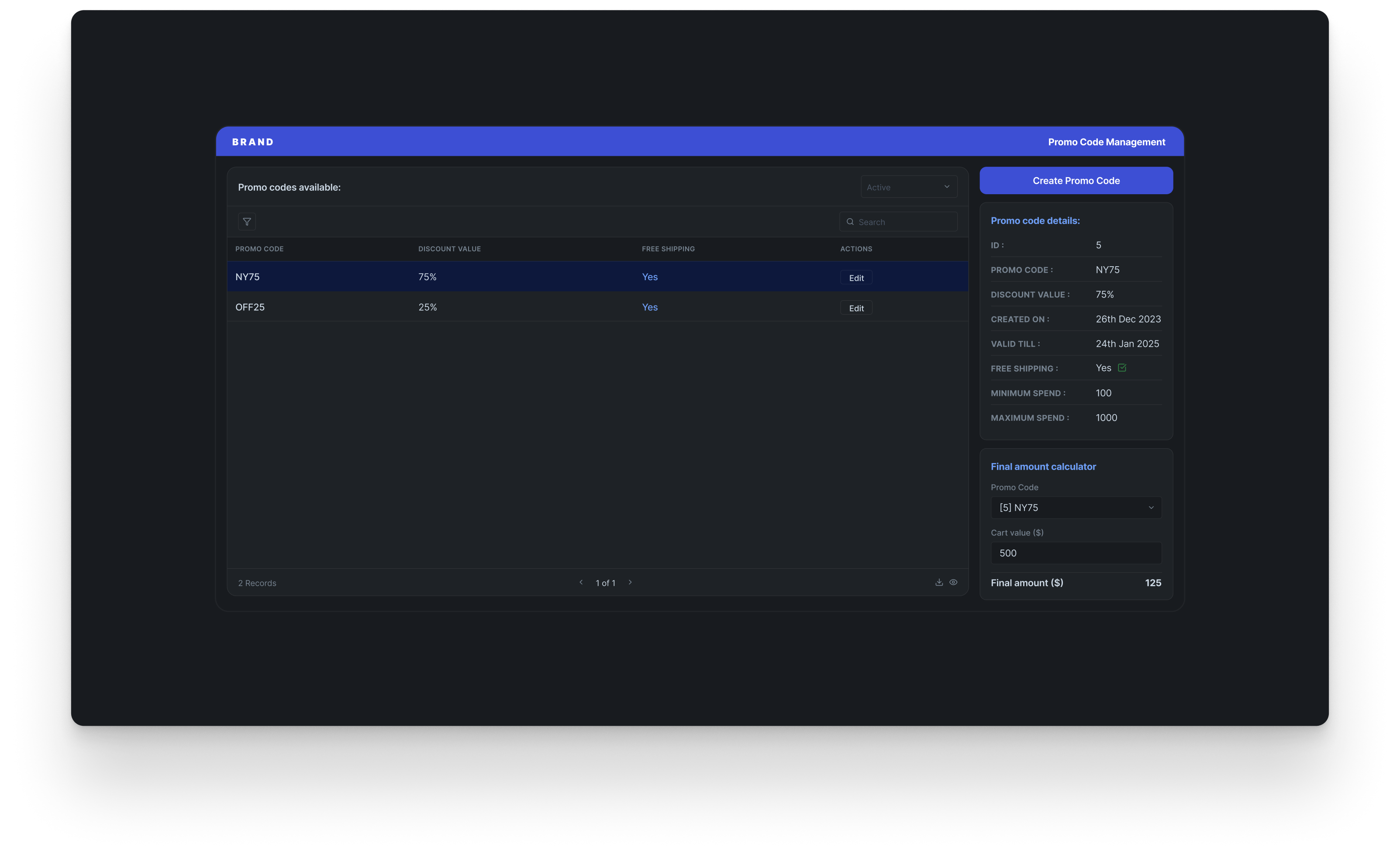 Promo code management